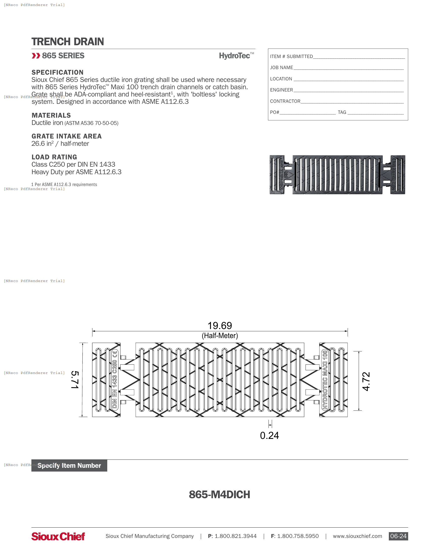 865-M4DICH - HYDROTEC MAXI 100 GRATE CLASS C250 - SPEC SHEET.PDF Specification Document